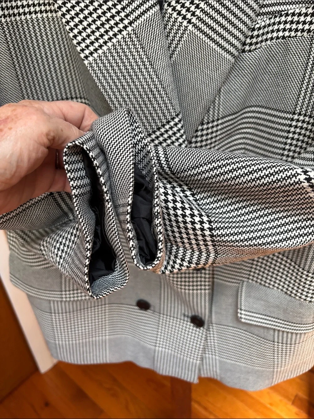 Eloquii White & Black Glen Plaid Houndstooth plaid Double-Breasted Blazer - Picture 3 of 6